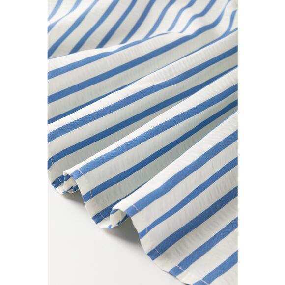 Sky Blue Stripe Knotted Bracelet Sleeve Notched Mini Dress - Size US 16-18 - Picture 6 of 9